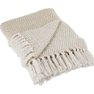 Design Imports Tassel Woven Cotton Throw Blanket in Tan at Nordstrom Rack