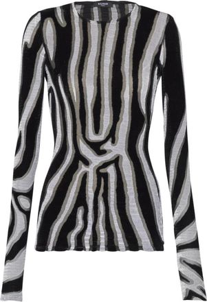 Balmain Zebra-print velvet bodycon top - Dames - Longsleeves - Veelkleurig - L - Tops
