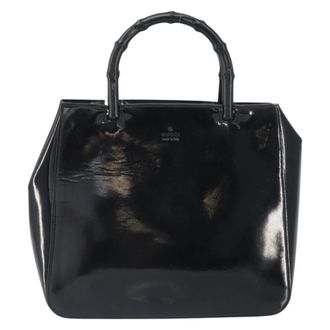 Gucci Vintage Bamboo Handle Bag Patent Leather Black Patent_Leather Handbag (Pre-Owned)