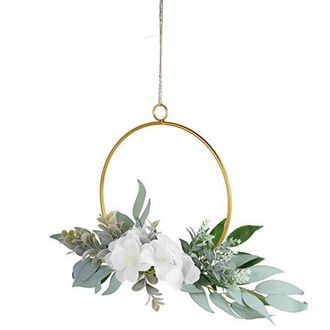 Valiclud Künstliche Blumen Türkranz Metall Blumenkranz Floral Wandkranz Metallkranz Eukalyptus Kranz Girlande Metallringe Hochzeit Türschild für Frühling Haust