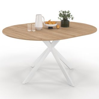 IDMarket Table &Agrave; Manger Extensible Ronde Alix 6-8 Personnes Pied Araign&eacute;e Bois Et Blanc 110-150 Cm