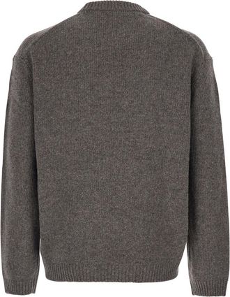 Maison Kitsun&eacute; Mens Grey Crewneck Sweater With Logo Embroidery Wool Tops Top