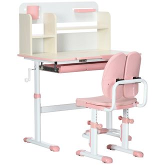 HOMCOM Kids Desk and Chair Set with Storage Shelves - Washable Cover - Pink | TJ Hughes