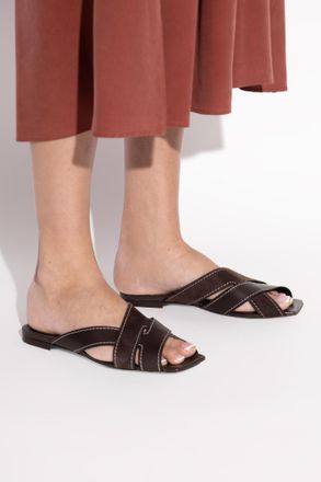 Tod's Leather Slides, Womens, Brown