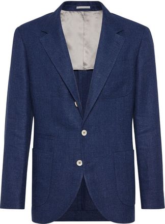 Brunello Cucinelli notch-lapel tailored blazer - men - Silk/Linen/Flax/Wool - 44 - Blue