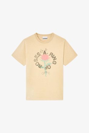 Ganni Brown T-shirt with Rose - Size XXS Recycled Cotton