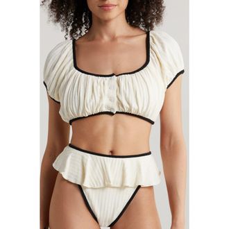 Montce Swim Bandita Bikini Top in Cream Terry Rib Black Binded at Nordstrom Rack, Size Medium