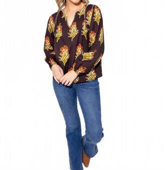 THML Clothing Petal Pop V-Neck Top In Brown