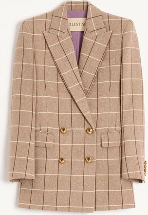 Valentino Double-Breasted Wool Blazer With Windowpane Pattern Wo