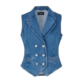 Joop Jassen, Dames, Blauw, M, Denim, Denim Vest met Revers en Dubbele Rij Knopen