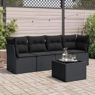 vidaXL Vidaxl - Set De Muebles De Jard&iacute;n 5 Pzas Y Cojines Rat&aacute;n Sint&eacute;tico Negro