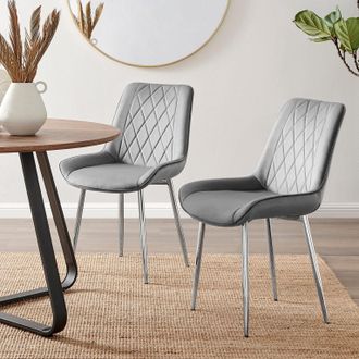 Furniturebox 2x Pesaro Velvet Silver Leg Luxury Dining Chairs in Grey
