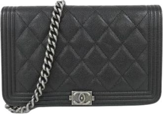 Chanel Pre-owned Boy Caviar Skin Chain Wallet - Dames - Vintage Schoudertas - Zwart - ONE Size - Leer - Vintage