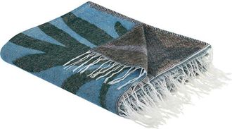 Beliani Manta De Acr&iacute;lico Poli&eacute;ster Azul Gris Verde 130 X 170 Cm Animal Flecos Limgha