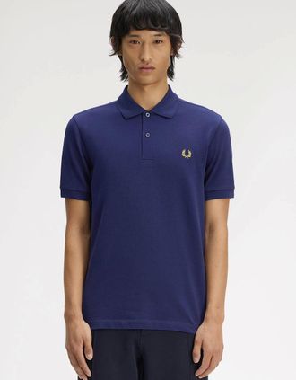 Fred Perry Mens Fred Perry Mens Plain Signature Polo Shirt - French Navy/Citron 12C - Size: 38