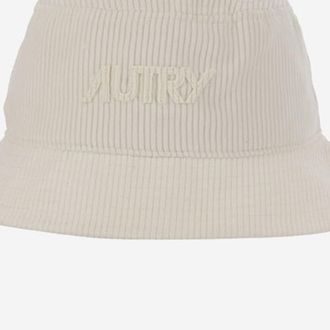 Autry Mens Velvet Bucket Hat With Logo White Polyester