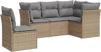 vidaXL Vidaxl - Juego De Sof&aacute;s Jard&iacute;n Con Cojines 5 Pzas Rat&aacute;n Sint&eacute;tico Beige