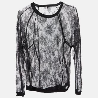 Maje Black Floral Lace Full Sleeve Top