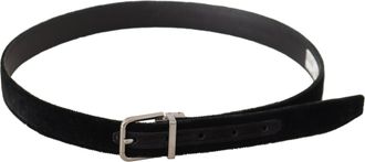 Dolce & Gabbana Mens Black Casual Velvet Silver Metal Logo Buckle Belt