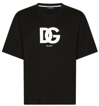 Dolce & Gabbana Mens DG Milano Logo Print T-shirt in Black Cotton - Size Large