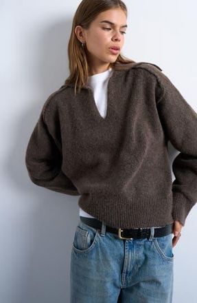 Topshop Johnny Collar Sweater in Brown at Nordstrom Rack, Size Small