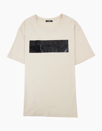Balmain Mens Balmain Logo Black Print T Shirt Ivory Gfe - Tan - Size: 36