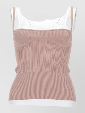 Diesel knit top layered effect ribbed square neckline
