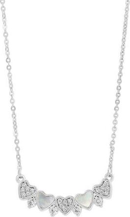Savvy Cie Jewels Cubic Zirconia & Mother-of-Pearl Heart Bar Pendant Necklace in Silver at Nordstrom Rack