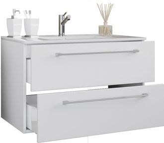 ebuy24 Ebuy24 - Vcm 2 Piezas Lavabo Lavabo Gabinete Inferior Ancho 80 Cm Juego De Muebles De Ba&ntilde;o Colgando Con Dos Cajones Badinos (blanco)