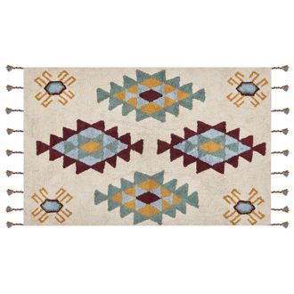 Beliani Beliani - Alfombra De Algod&oacute;n Beige Claro Amarillo Verde 140 X 200 Cm A Mano Tribal Duzce