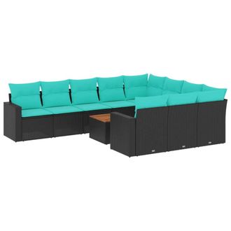 vidaXL Set De Sof&aacute;s De Jard&iacute;n 11 Pzas Y Cojines Rat&aacute;n Sint&eacute;tico Negro Vidaxl