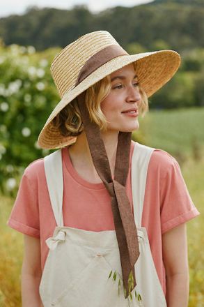 Terrain Linen Scarf Wide Brim Straw Hat