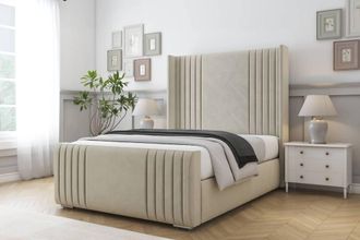 Comfort Beds Elise Plush Bed Frame - 50 Upholstered Wingback Headboard in Cream | Size: Single