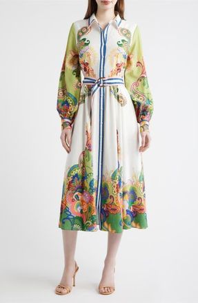 Elie Tahari The Ester Belt Long Sleeve Shirtdress in Celestial Paisley at Nordstrom, Size 14