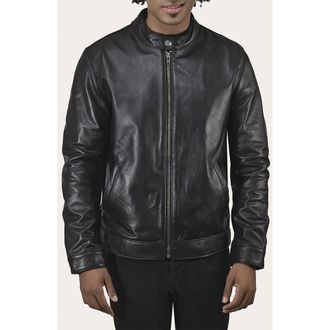 Frye Cafe Leather Racer Jacket in Black-Bright at Nordstrom Rack, Size X-Large
