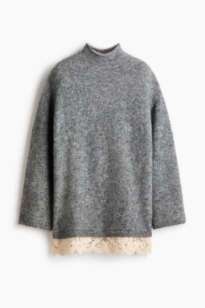 H&M Pullover aus Mohairmix mit Spitzenbesatz - Grau