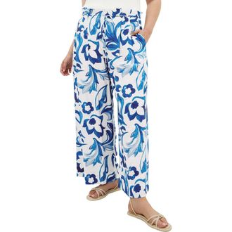 City Chic Resort Print Paperbag Waist Wide Leg Pants in Mykonos at Nordstrom, Size Xxxs