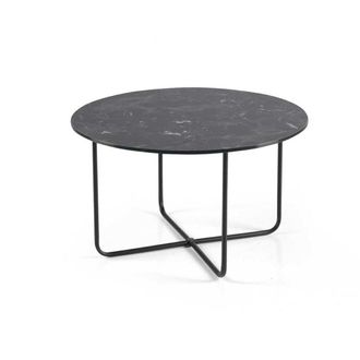 Capodarte Capodarte - Tavolino Tondo Con Piano Vetro Effetto Marmo Nero Jon 60