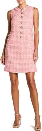 Mac Duggal Boucle Sleeveless Button Detail Mini Dress in Pink at Nordstrom, Size X-Large