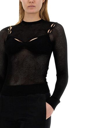 Off-white Viscose Net Blouse - Black