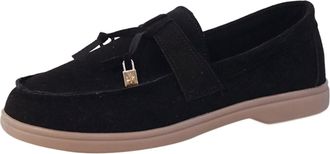 Generic Fashion Four Seasons Women Casual Shoes Flat Bottom Non Slip Round Toe Slip On Solid Suede Simple Shoes for Plantar Fasciitis Womens Womens (Black, 5.