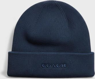 Coach Mens Coach Embroidered Beanie Deep Blue - Navy - Size: O/S