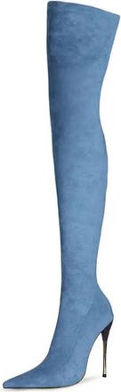 Generic Blue,4.5 UK,Womens Thigh High Boots Faux Suede Elasticity Heels Over The Knee Boot Pointed Toe Fashion Fall Winter Stiletto Heel Dress Shoes