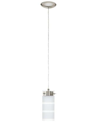 Eglo Eglo Olvero 1 Light Integrated Led Mini Pendant With Satin Nickel Finish & White With Clear Stripes Glass Shade