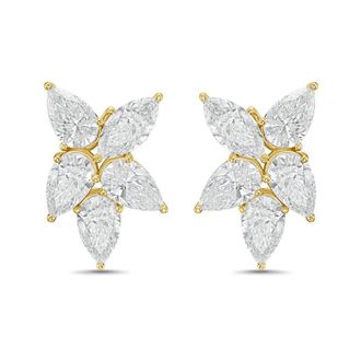Diana M. Jewels 14KW YG 15.00 Ct TW of Lab grown pear and marquise shape diamonds cluster earrings