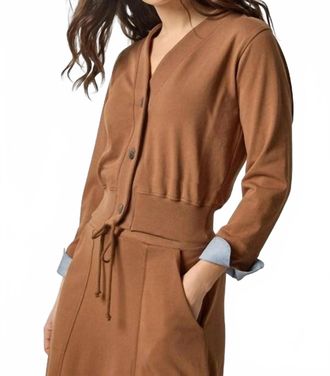 Lilla P Chambray Cuff Cardigan In Toffee