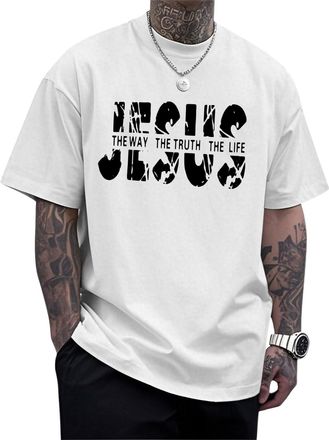 Generic Christian T-Shirts for Men Cotton Jesus Tees Religious Cross Printed T-Shirt Oversized Christ Tops Casual Vacation Clothes