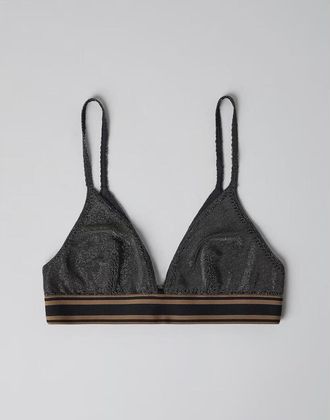 Brunello Cucinelli Black Bralette With Striped Band, Size Medium