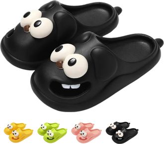 Generic Tongue Kiss Slippers for Women Men, Funny 3D Cartoon Big Eye Dog Slipper Couples, Comfortable and Non-slip (Black, One Size, Adult, Women, 7, Numeric 