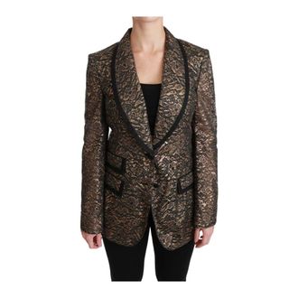 Dolce & Gabbana Blazers, female, Brown, Size: M Gold Black Floral Lace Blazer